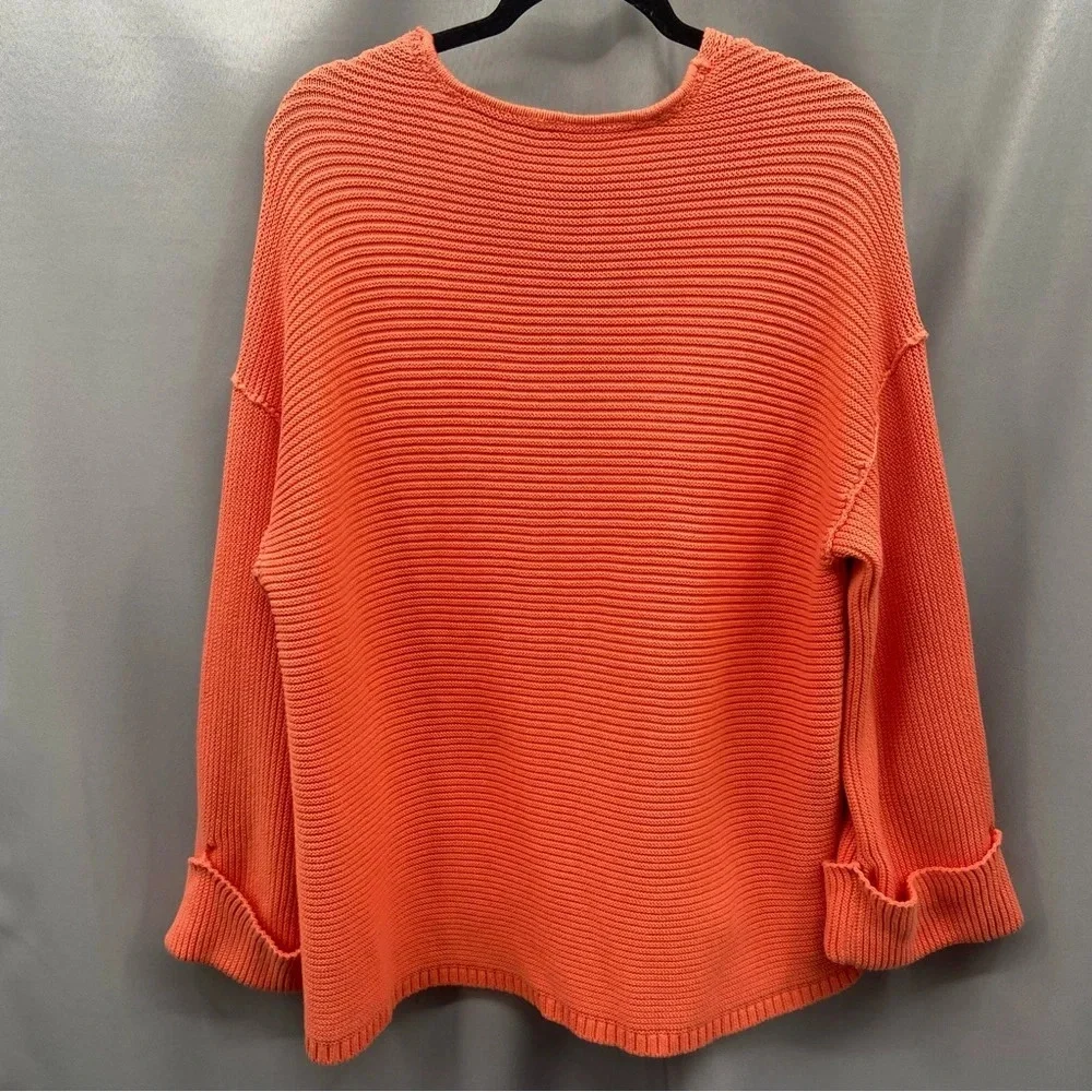 FREE PEOPLE La Brea Oversized Heavy Knit V-Neck Ribbed Sweater in Coral Small - Picture 8 of 10
